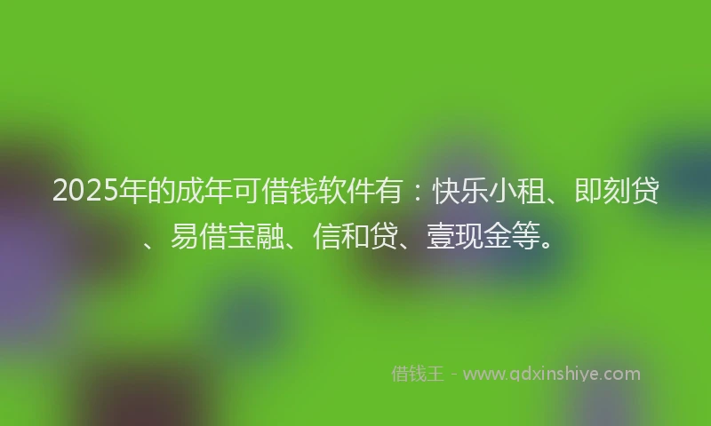 2025年的成年可借钱软件有：快乐小租、即刻贷、易借宝融、信和贷、壹现金等。