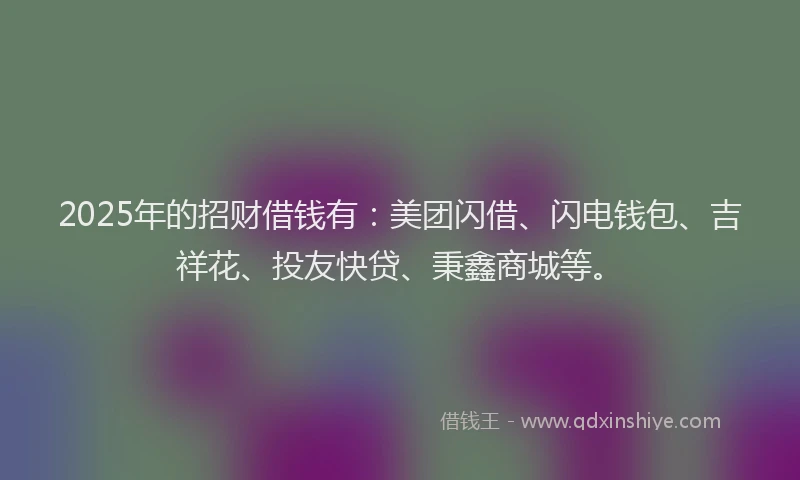 2025年的招财借钱有：美团闪借、闪电钱包、吉祥花、投友快贷、秉鑫商城等。