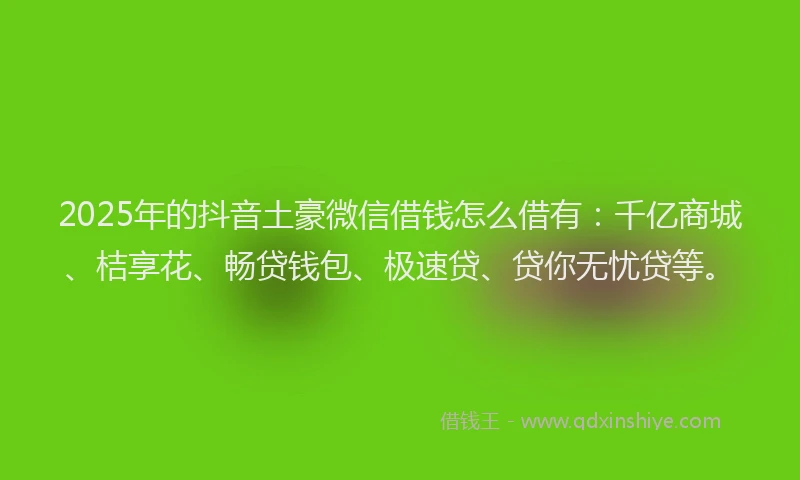2025年的抖音土豪微信借钱怎么借有：千亿商城、桔享花、畅贷钱包、极速贷、贷你无忧贷等。