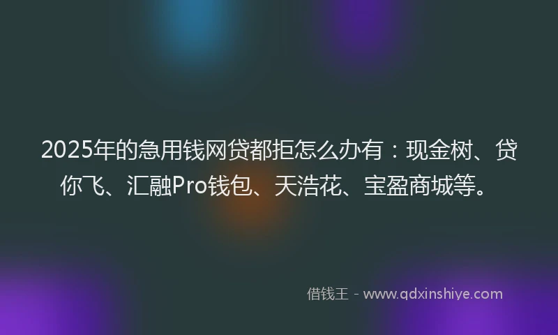 2025年的急用钱网贷都拒怎么办有：现金树、贷你飞、汇融Pro钱包、天浩花、宝盈商城等。