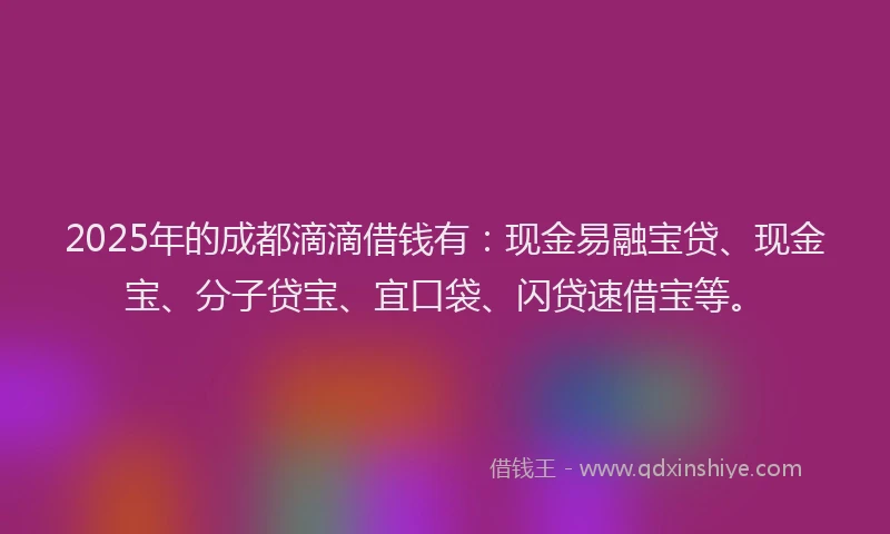 2025年的成都滴滴借钱有：现金易融宝贷、现金宝、分子贷宝、宜口袋、闪贷速借宝等。