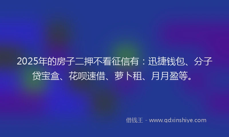 2025年的房子二押不看征信有：迅捷钱包、分子贷宝盒、花呗速借、萝卜租、月月盈等。
