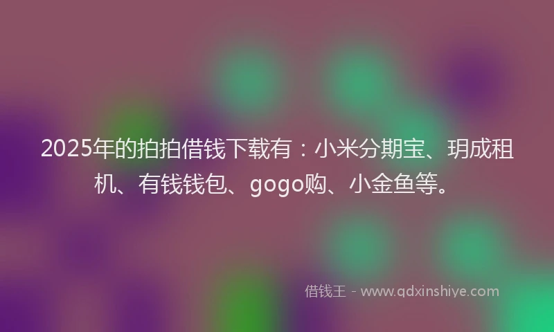 2025年的拍拍借钱下载有：小米分期宝、玥成租机、有钱钱包、gogo购、小金鱼等。