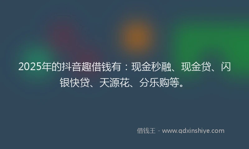2025年的抖音趣借钱有：现金秒融、现金贷、闪银快贷、天源花、分乐购等。