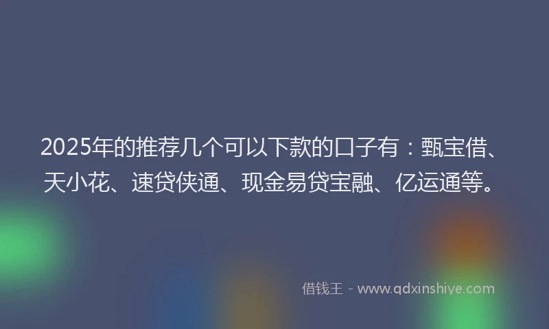 2025年的推荐几个可以下款的口子有：甄宝借、天小花、速贷侠通、现金易贷宝融、亿运通等。