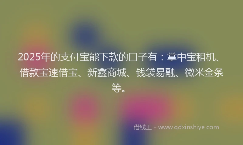 2025年的支付宝能下款的口子有：掌中宝租机、借款宝速借宝、新鑫商城、钱袋易融、微米金条等。