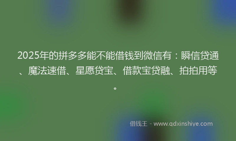 2025年的拼多多能不能借钱到微信有：瞬信贷通、魔法速借、星愿贷宝、借款宝贷融、拍拍用等。