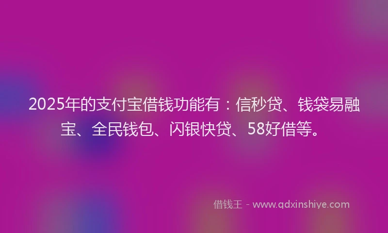 2025年的支付宝借钱功能有：信秒贷、钱袋易融宝、全民钱包、闪银快贷、58好借等。