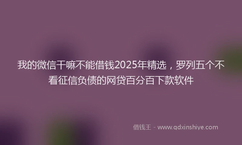 我的微信干嘛不能借钱2025年精选，罗列五个不看征信负债的网贷百分百下款软件