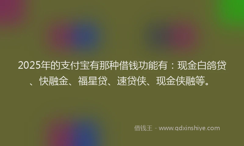 2025年的支付宝有那种借钱功能有：现金白鸽贷、快融金、福星贷、速贷侠、现金侠融等。