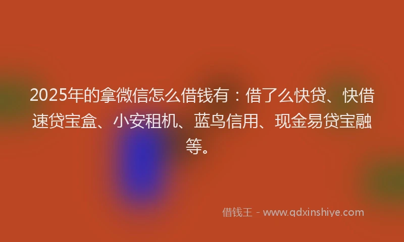 2025年的拿微信怎么借钱有：借了么快贷、快借速贷宝盒、小安租机、蓝鸟信用、现金易贷宝融等。