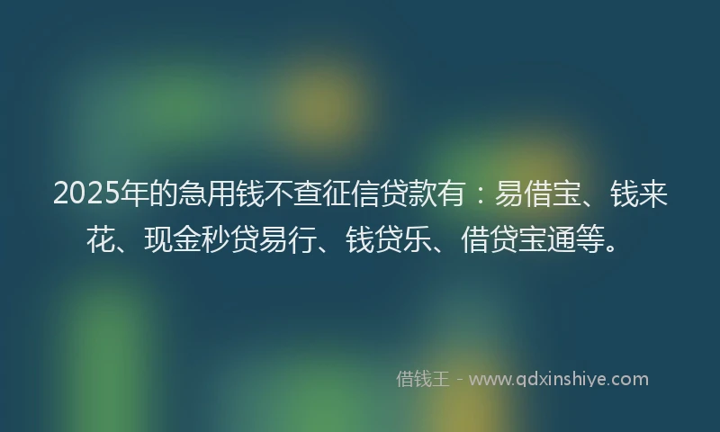 2025年的急用钱不查征信贷款有：易借宝、钱来花、现金秒贷易行、钱贷乐、借贷宝通等。