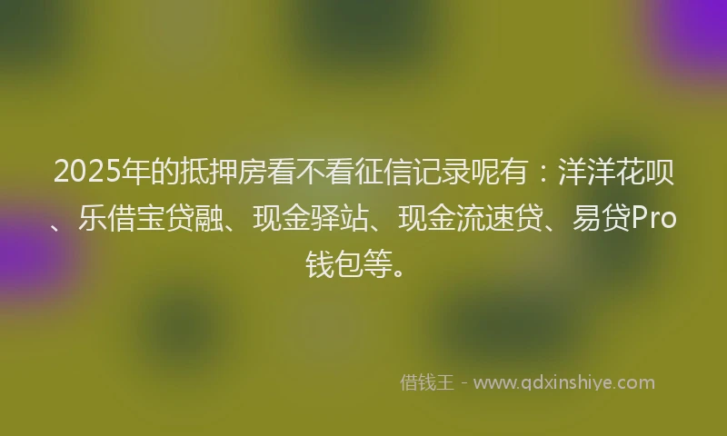 2025年的抵押房看不看征信记录呢有：洋洋花呗、乐借宝贷融、现金驿站、现金流速贷、易贷Pro钱包等。