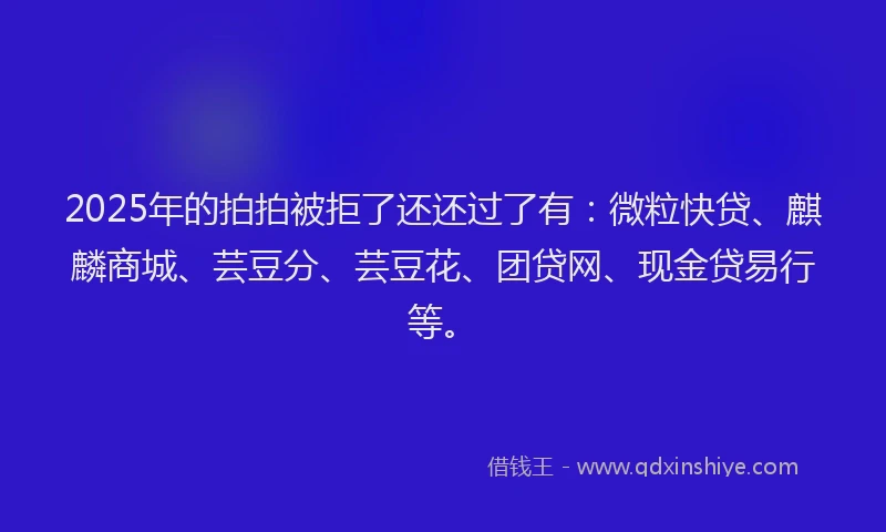 2025年的拍拍被拒了还还过了有：微粒快贷、麒麟商城、芸豆分、芸豆花、团贷网、现金贷易行等。