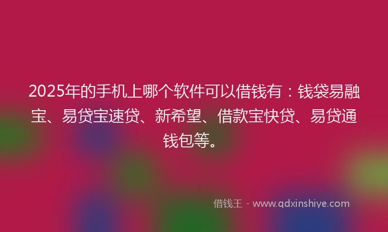 2025年的手机上哪个软件可以借钱有：钱袋易融宝、易贷宝速贷、新希望、借款宝快贷、易贷通钱包等。