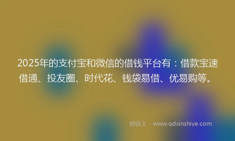 2025年的支付宝和微信的借钱平台有：借款宝速借通、投友圈、时代花、钱袋易借、优易购等。