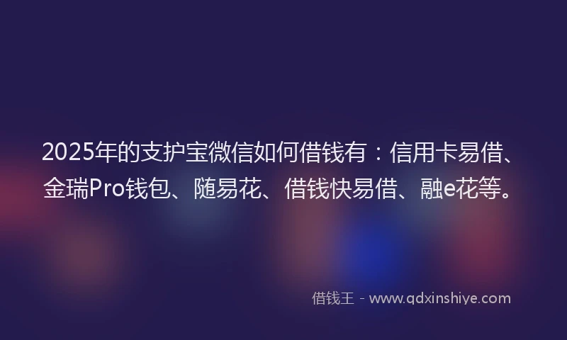 2025年的支护宝微信如何借钱有：信用卡易借、金瑞Pro钱包、随易花、借钱快易借、融e花等。