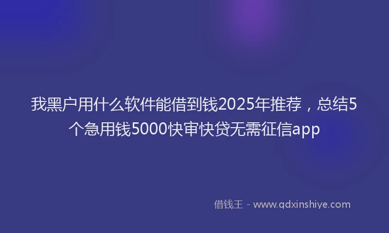 我黑户用什么软件能借到钱2025年推荐，总结5个急用钱5000快审快贷无需征信app