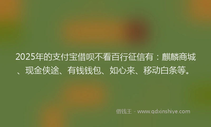 2025年的支付宝借呗不看百行征信有：麒麟商城、现金侠途、有钱钱包、如心来、移动白条等。