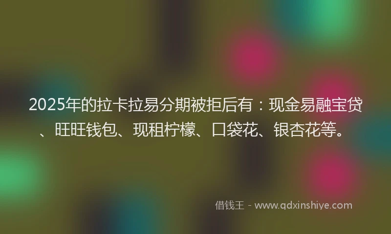 2025年的拉卡拉易分期被拒后有：现金易融宝贷、旺旺钱包、现租柠檬、口袋花、银杏花等。