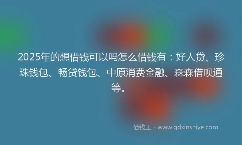 2025年的想借钱可以吗怎么借钱有：好人贷、珍珠钱包、畅贷钱包、中原消费金融、森森借呗通等。