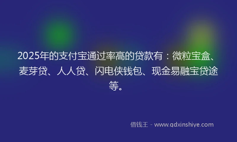 2025年的支付宝通过率高的贷款有：微粒宝盒、麦芽贷、人人贷、闪电侠钱包、现金易融宝贷途等。