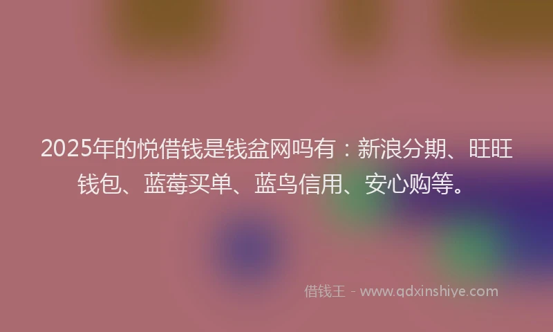 2025年的悦借钱是钱盆网吗有：新浪分期、旺旺钱包、蓝莓买单、蓝鸟信用、安心购等。