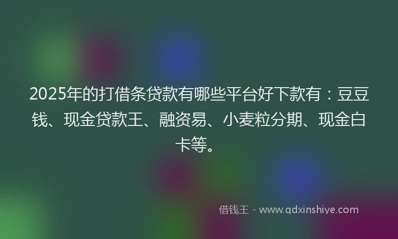 2025年的打借条贷款有哪些平台好下款有：豆豆钱、现金贷款王、融资易、小麦粒分期、现金白卡等。