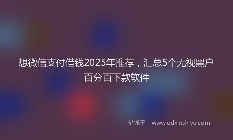 想微信支付借钱2025年推荐，汇总5个无视黑户百分百下款软件