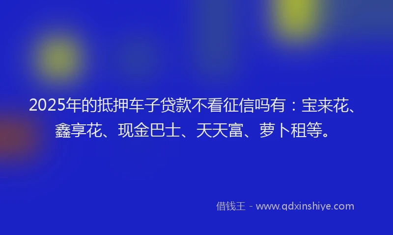 2025年的抵押车子贷款不看征信吗有：宝来花、鑫享花、现金巴士、天天富、萝卜租等。