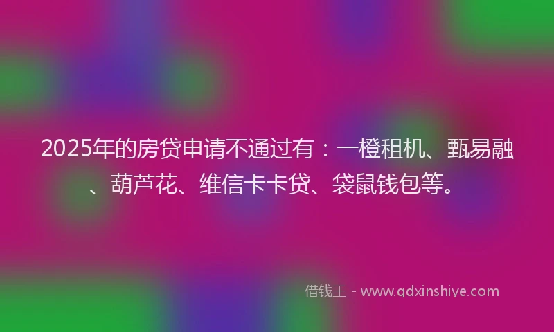 2025年的房贷申请不通过有：一橙租机、甄易融、葫芦花、维信卡卡贷、袋鼠钱包等。