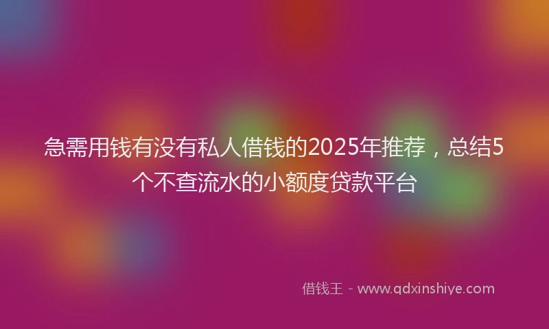 急需用钱有没有私人借钱的2025年推荐，总结5个不查流水的小额度贷款平台