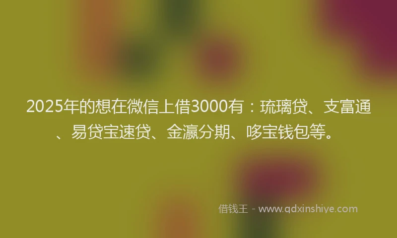2025年的想在微信上借3000有：琉璃贷、支富通、易贷宝速贷、金瀛分期、哆宝钱包等。
