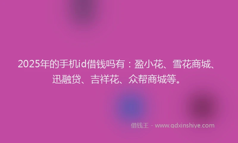2025年的手机id借钱吗有：盈小花、雪花商城、迅融贷、吉祥花、众帮商城等。