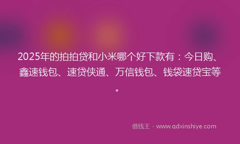 2025年的拍拍贷和小米哪个好下款有：今日购、鑫速钱包、速贷侠通、万信钱包、钱袋速贷宝等。