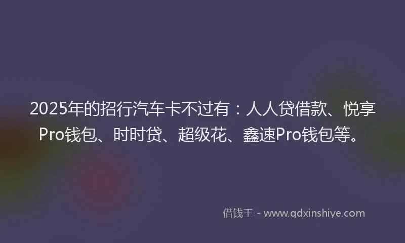 2025年的招行汽车卡不过有：人人贷借款、悦享Pro钱包、时时贷、超级花、鑫速Pro钱包等。