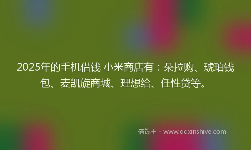 2025年的手机借钱 小米商店有：朵拉购、琥珀钱包、麦凯旋商城、理想给、任性贷等。