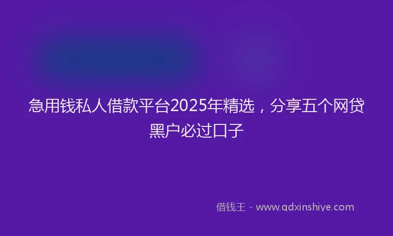 急用钱私人借款平台2025年精选，分享五个网贷黑户必过口子