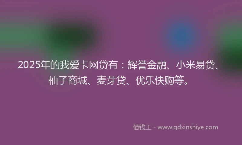 2025年的我爱卡网贷有：辉誉金融、小米易贷、柚子商城、麦芽贷、优乐快购等。