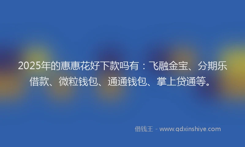 2025年的惠惠花好下款吗有：飞融金宝、分期乐借款、微粒钱包、通通钱包、掌上贷通等。