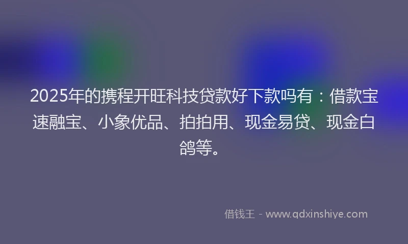 2025年的携程开旺科技贷款好下款吗有：借款宝速融宝、小象优品、拍拍用、现金易贷、现金白鸽等。