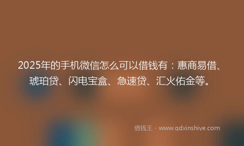 2025年的手机微信怎么可以借钱有：惠商易借、琥珀贷、闪电宝盒、急速贷、汇火佑金等。