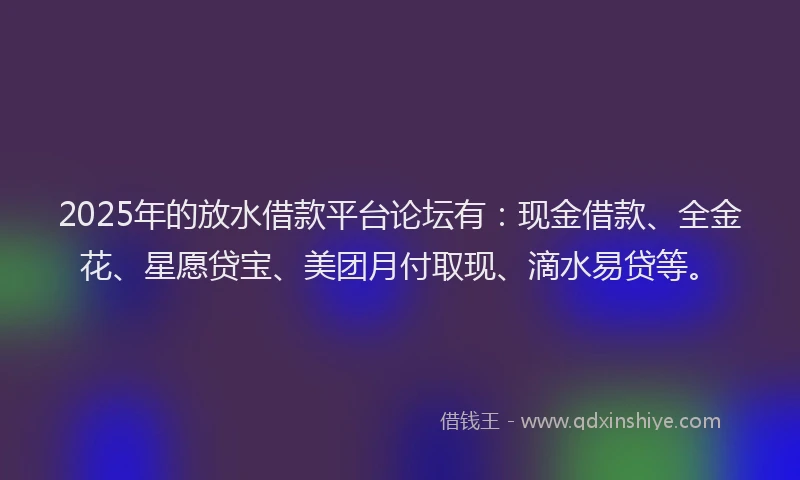 2025年的放水借款平台论坛有：现金借款、全金花、星愿贷宝、美团月付取现、滴水易贷等。
