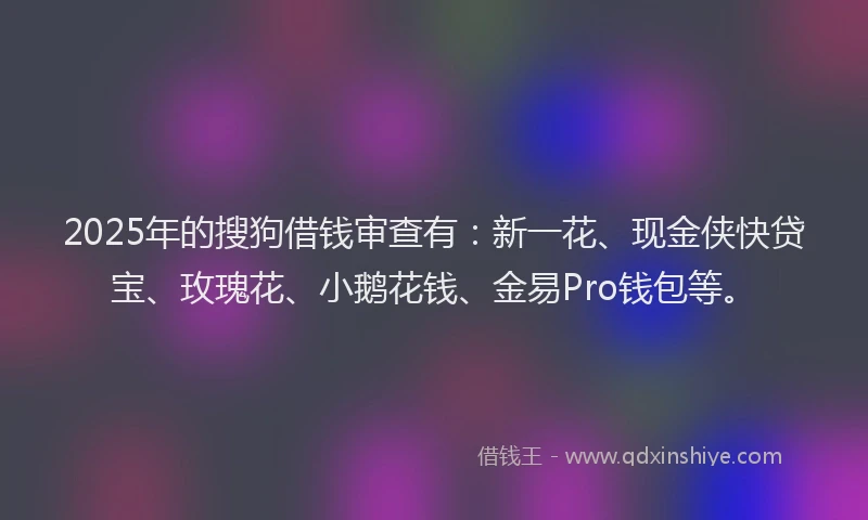 2025年的搜狗借钱审查有：新一花、现金侠快贷宝、玫瑰花、小鹅花钱、金易Pro钱包等。