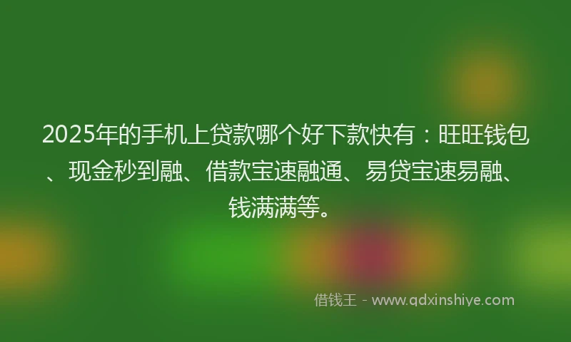 2025年的手机上贷款哪个好下款快有：旺旺钱包、现金秒到融、借款宝速融通、易贷宝速易融、钱满满等。