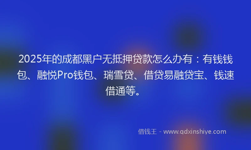 2025年的成都黑户无抵押贷款怎么办有：有钱钱包、融悦Pro钱包、瑞雪贷、借贷易融贷宝、钱速借通等。