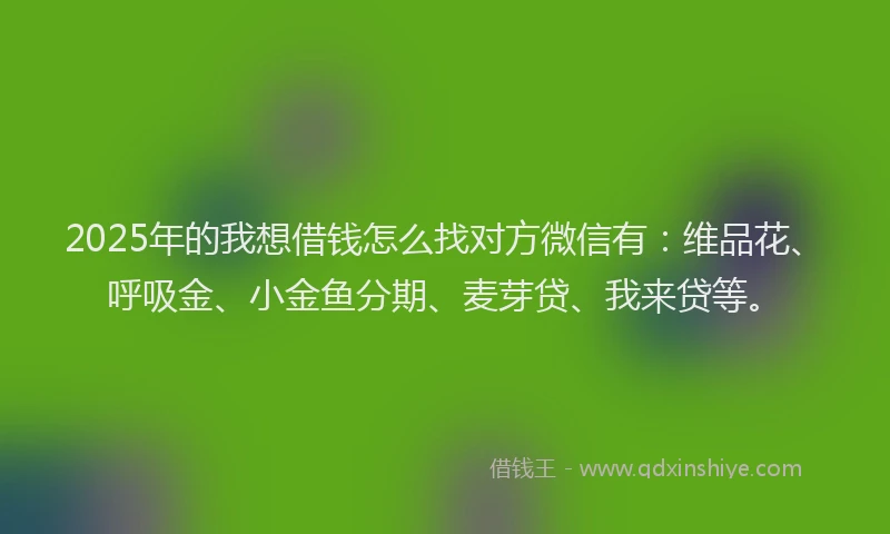 2025年的我想借钱怎么找对方微信有：维品花、呼吸金、小金鱼分期、麦芽贷、我来贷等。