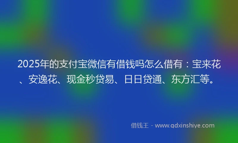 2025年的支付宝微信有借钱吗怎么借有：宝来花、安逸花、现金秒贷易、日日贷通、东方汇等。