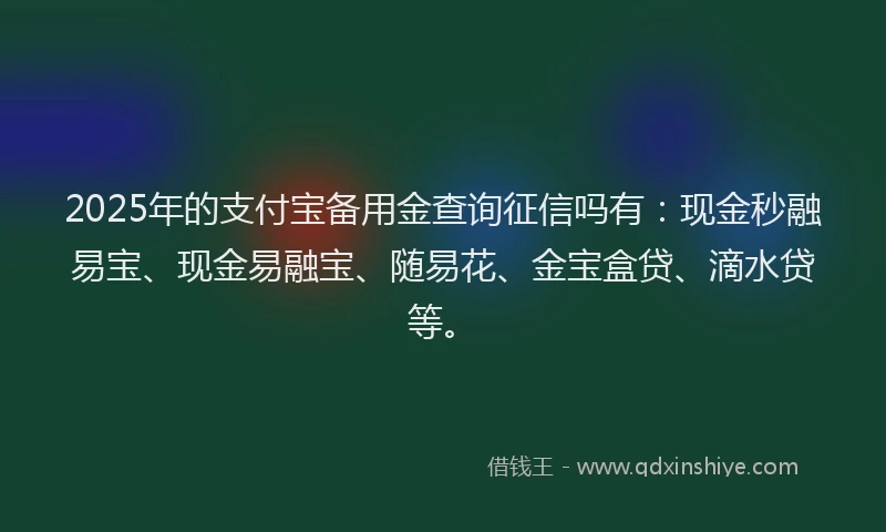 2025年的支付宝备用金查询征信吗有：现金秒融易宝、现金易融宝、随易花、金宝盒贷、滴水贷等。