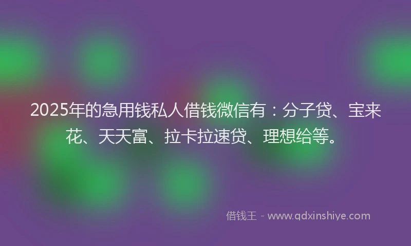 2025年的急用钱私人借钱微信有：分子贷、宝来花、天天富、拉卡拉速贷、理想给等。